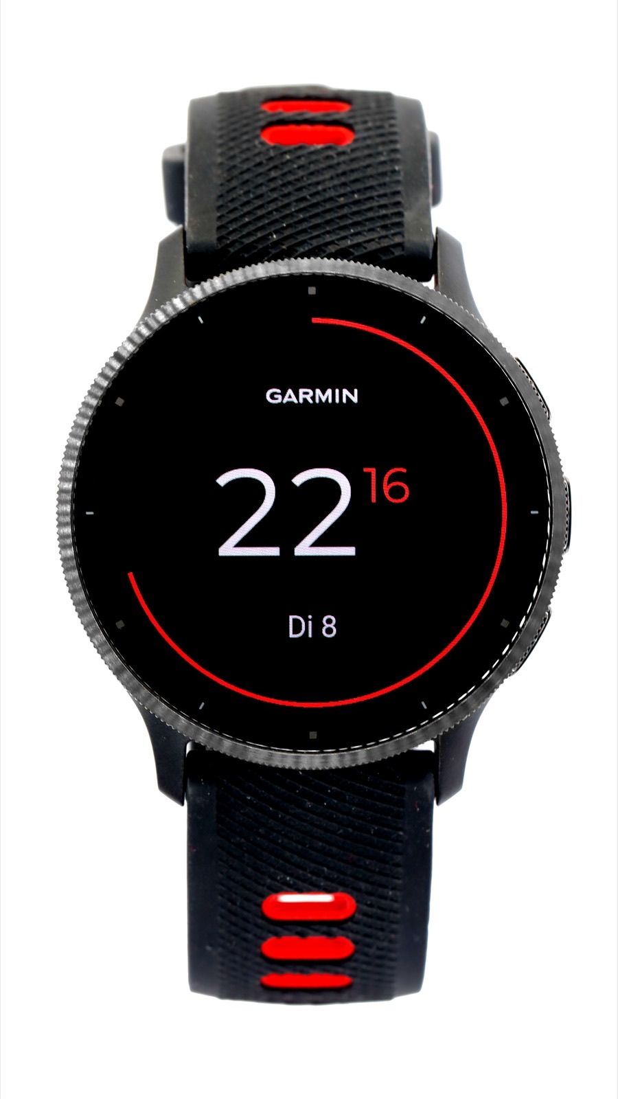 Garmin smartwatch next to a Fitbit-style fitness tracker