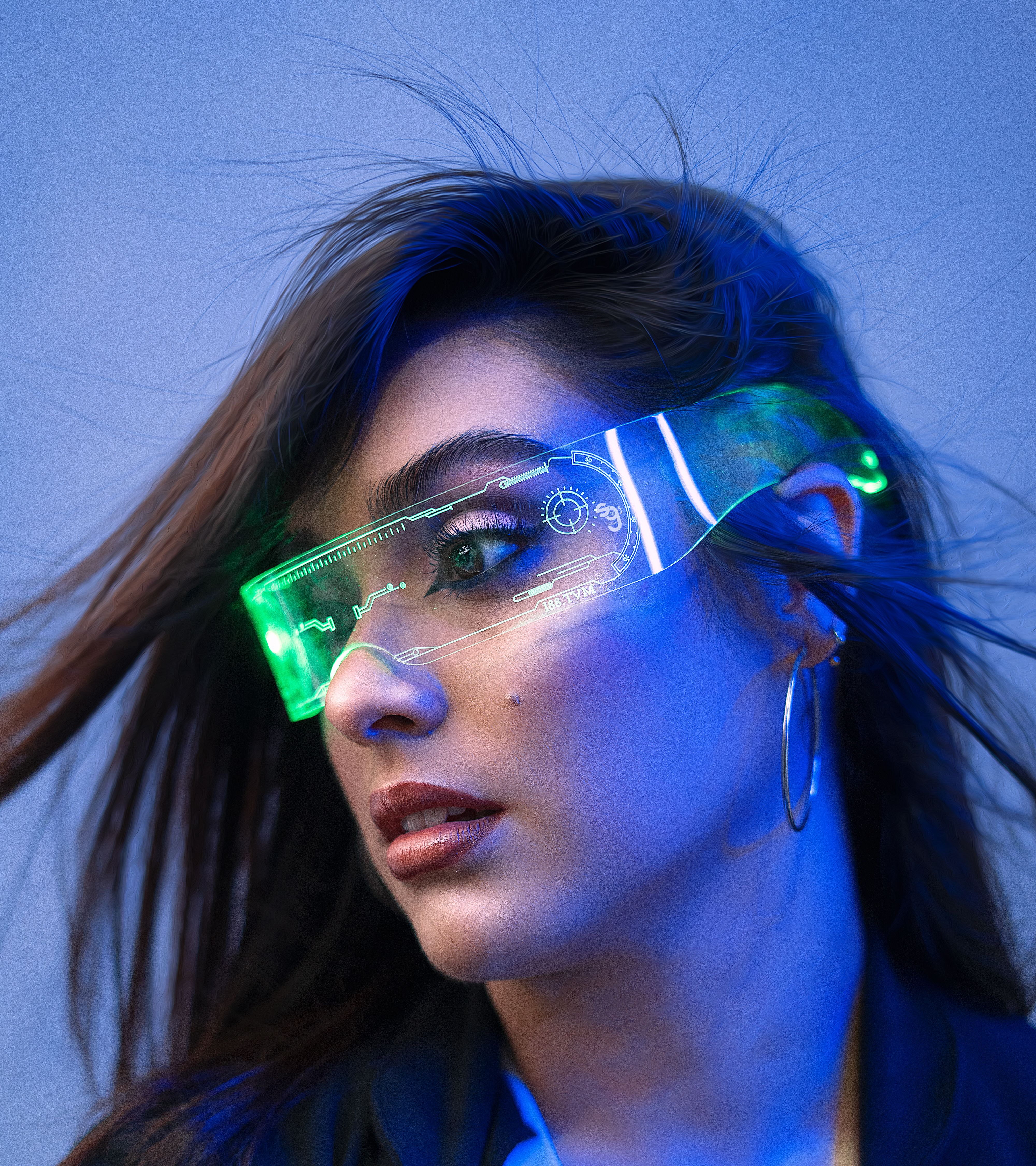 Woman wearing futuristic AR smart glasses